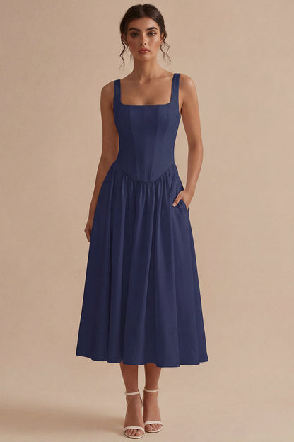 White Maxi Basque Waist Square Neck Corset Engagement Dress