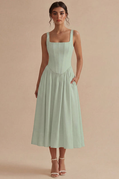 White Maxi Basque Waist Square Neck Corset Engagement Dress