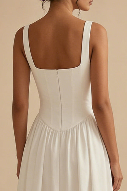 White Maxi Basque Waist Square Neck Corset Engagement Dress
