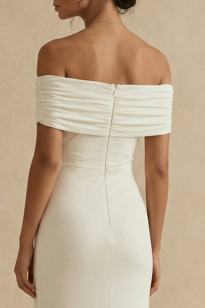 White Maxi Off the Shoulder Sheath Engagement Dress
