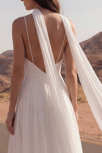Ivory Spaghetti Straps Maxi A Line Beach Wedding Dress with Slit