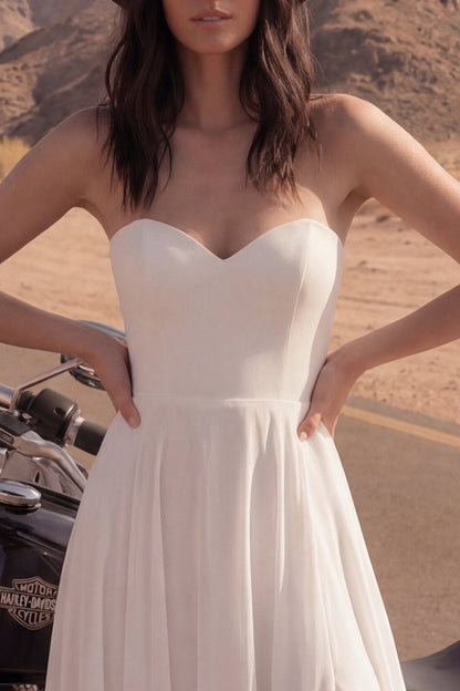 Ivory Maxi Strapless A Line Beach Wedding Dress with Slit