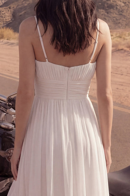 Ivory A Line High-Low Spaghetti Straps Beach Wedding Dress with Ruffles