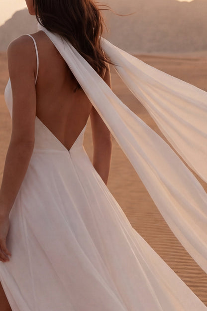Maxi Ivory Neck Scarf A Line Beach Wedding Dress with Slit