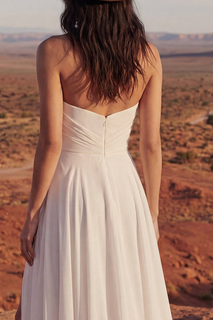 Simple Strapless Maxi A Line Ivory Beach Wedding Dress with Slit