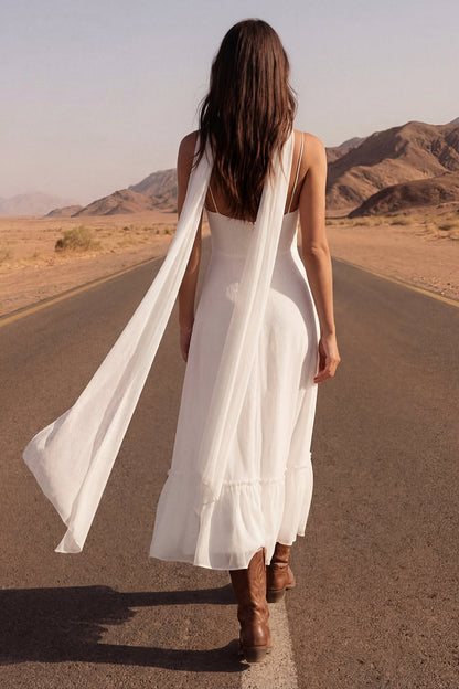 A Line Spaghetti Straps Ivory Maxi Beach Bridal Dress with Slit