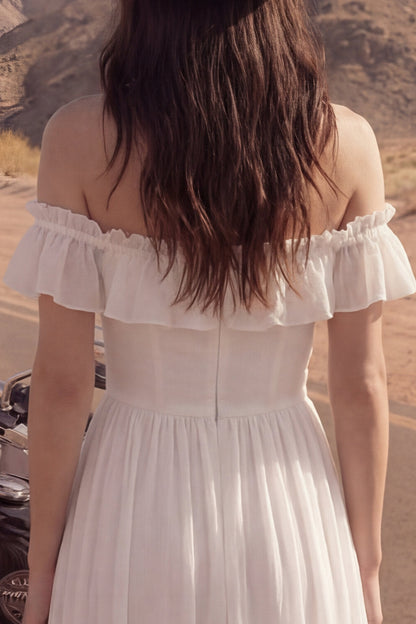 A Line High-Low Ivory Beach Wedding Dress with Ruffles