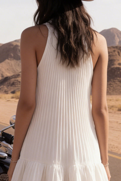 Simple Ivory Flare Short Pleated Beach Wedding Dress with Ruffles