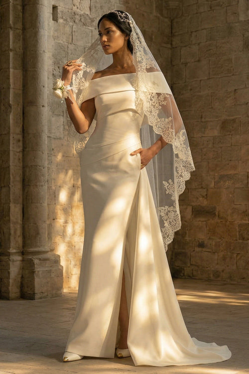 White Mermaid Maxi Off the Shoulder Boho Wedding Dress