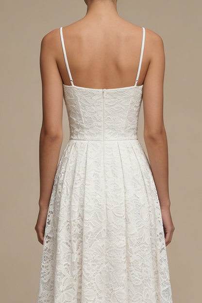 Spaghetti Straps White Corset Maxi A Line Boho Lace Wedding Dress