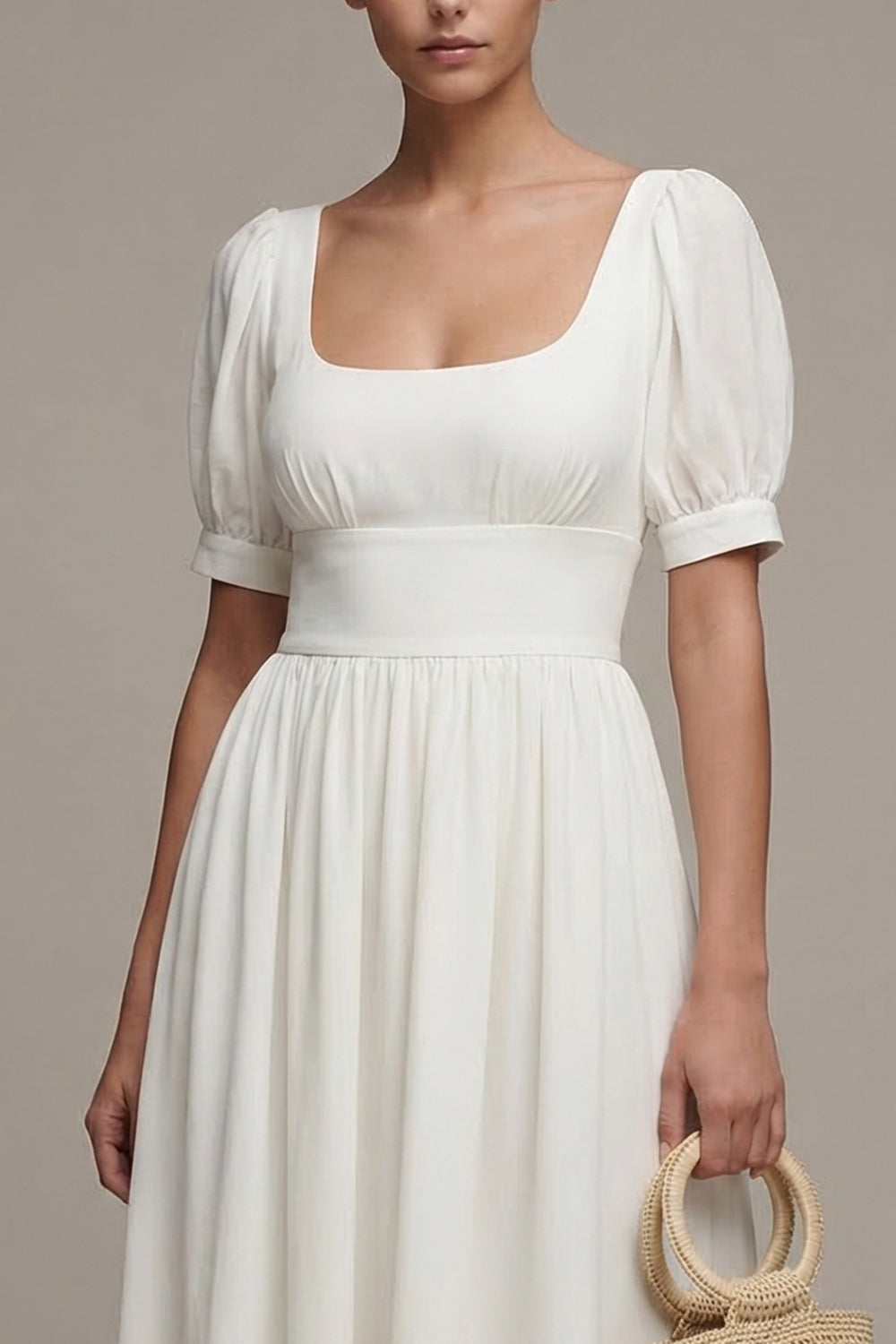 Maxi White Short Sleeves A Line Beach Wedding Dress