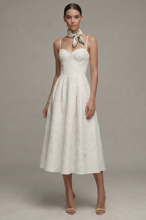 Floral Maxi Spaghetti Straps Ivory A Line Corset Boho Wedding Dress