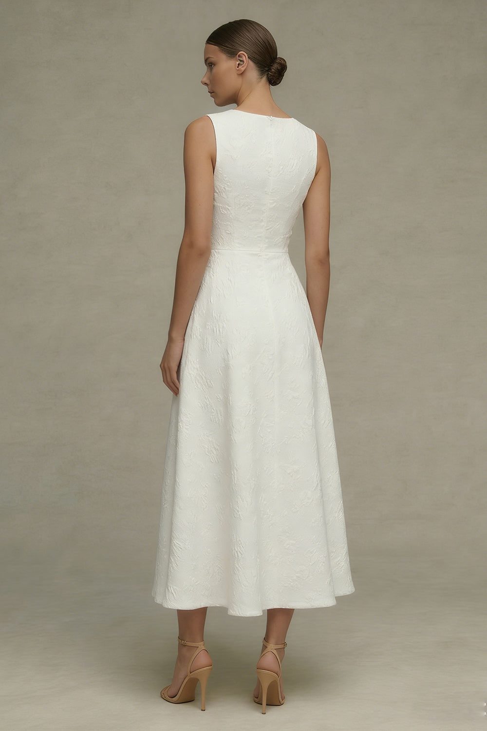 Floral Round Neck Maxi White A Line Boho Wedding Dress