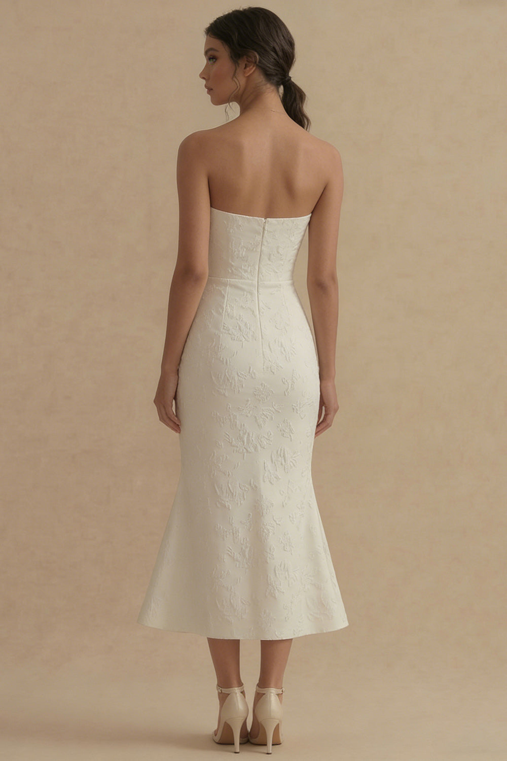 Floral Strapless White Maxi Mermaid Beach Wedding Dress