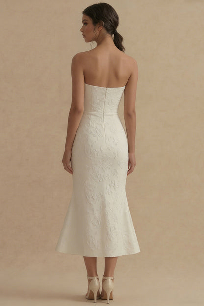 Floral Strapless White Maxi Mermaid Beach Wedding Dress