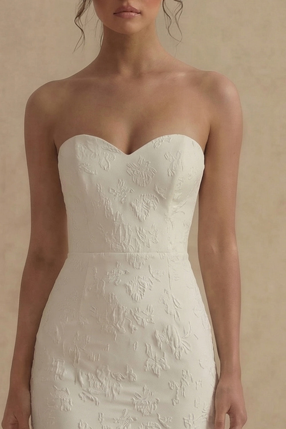 Floral Strapless White Maxi Mermaid Beach Wedding Dress