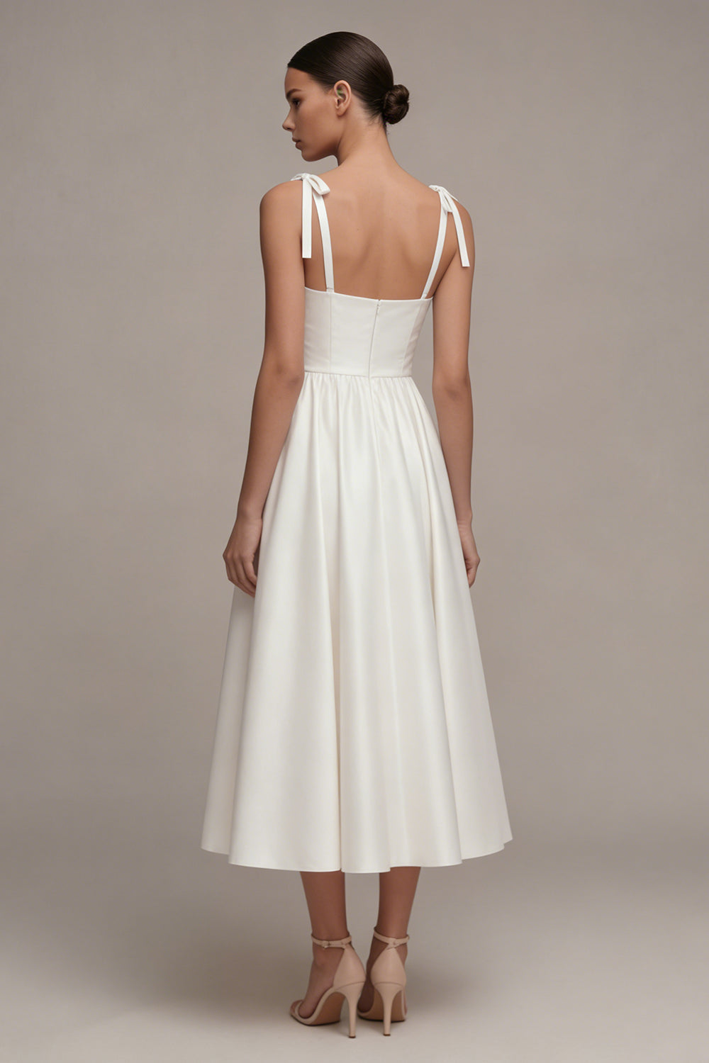 Thick Straps Ruched White Maxi A Line Beach Wedding Dress