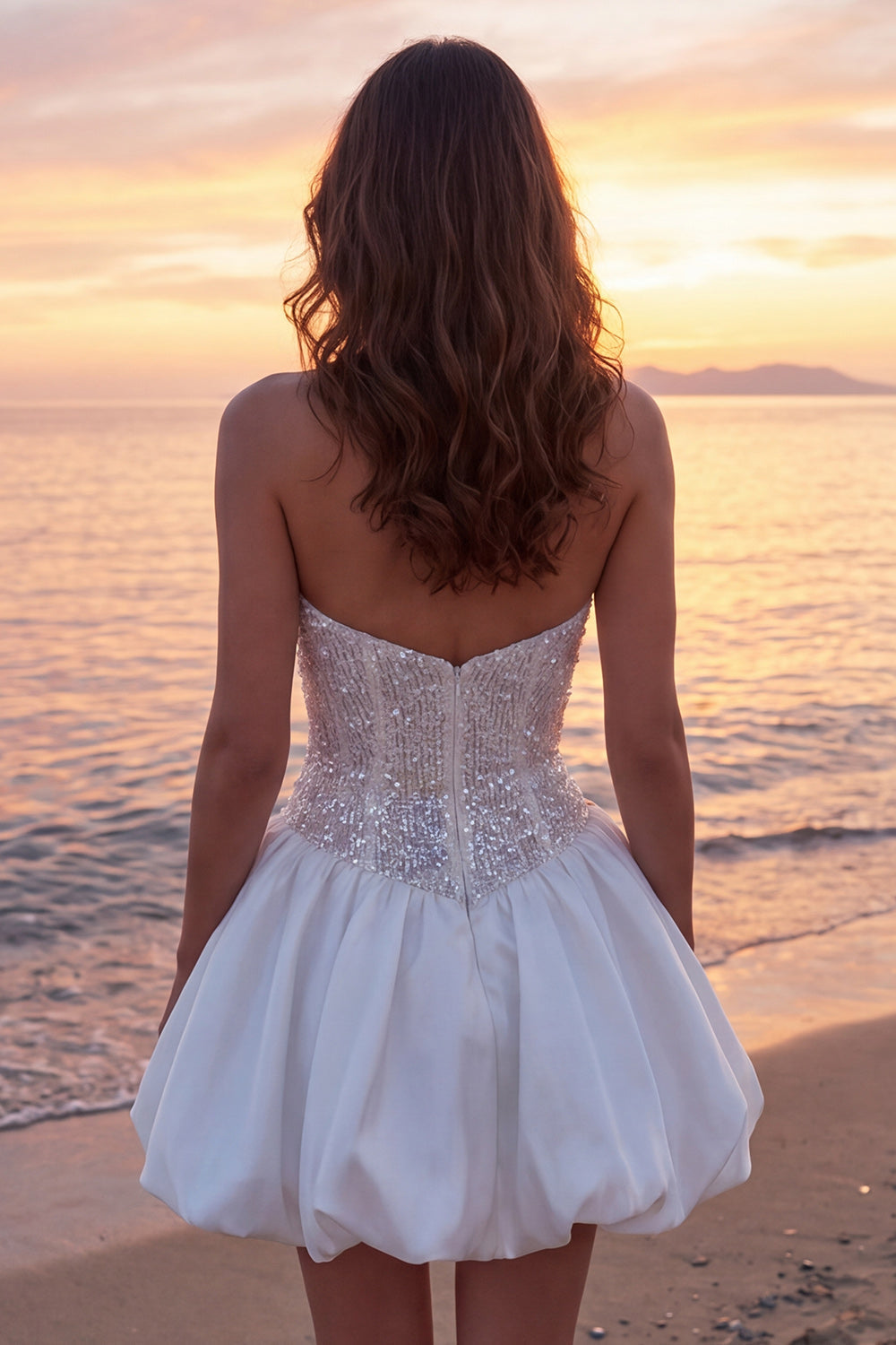 Sparkly Ivory Corset Strapless A Line Short Graduation Dress with Sequins