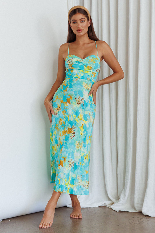 Golden Sands Cami Strap Maxi Dress Floral Teal
