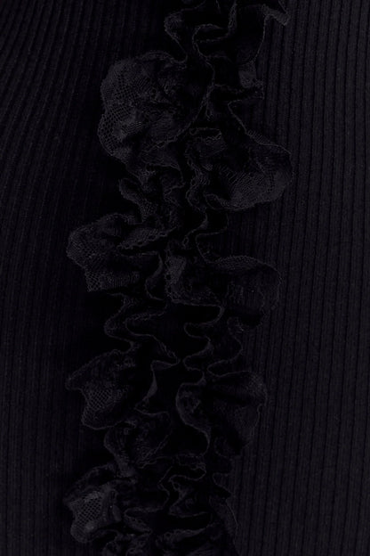 Shay Lace Ruffle Knit Midi Dress - Black