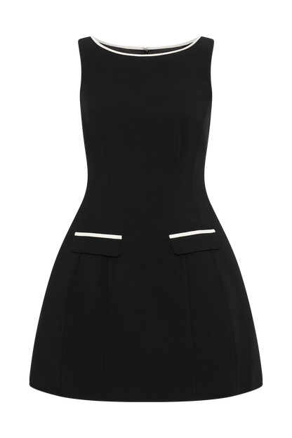 Evanna Sleeveless Contrast Suiting Mini Dress - Black