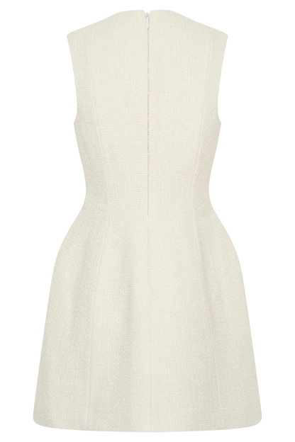 Danna Boucle Mini Dress With Pleats - White