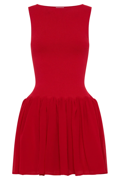 Ashleigh Knit And Chiffon Mini Dress - Red
