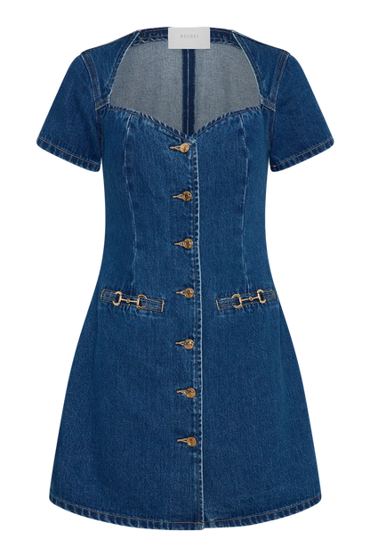 Monica Sweetheart Denim Mini Dress - Dark Blue