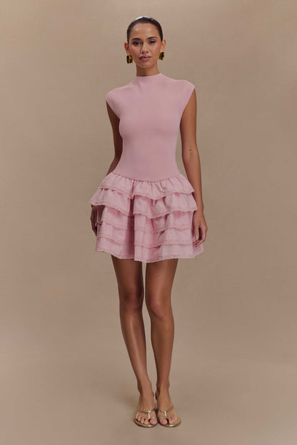 Maeve Ruffle Knit Mini Dress - Dusty Pink