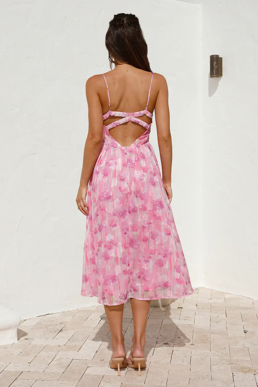 Fairytale Daydreams Midi Dress Pink