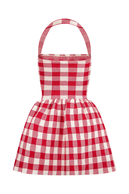 Lindsay Halter Knit Mini Dress - Red Gingham