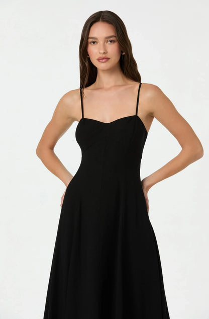Linen-Blend A-Line Midi Dress