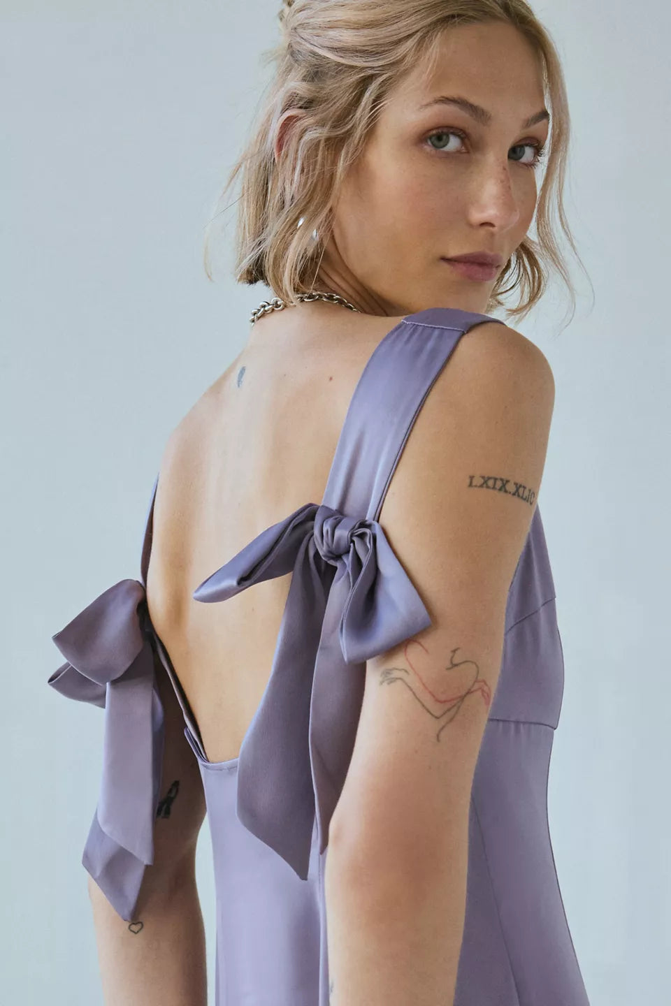 UO Bri Double Bow Satin Mini Dress