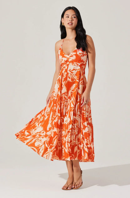 Blythe Floral Plisse Midi Dress