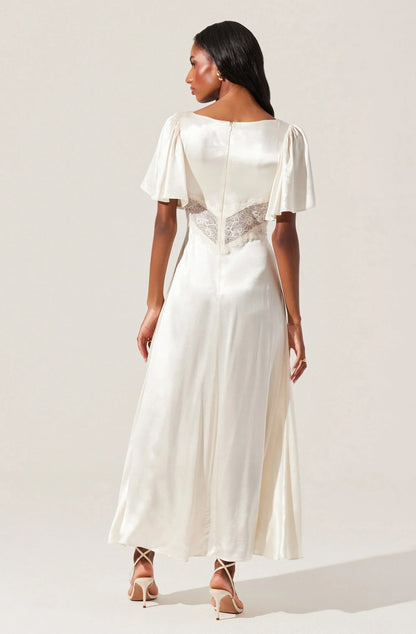 Aurelia Satin V-Neck Midi Dress