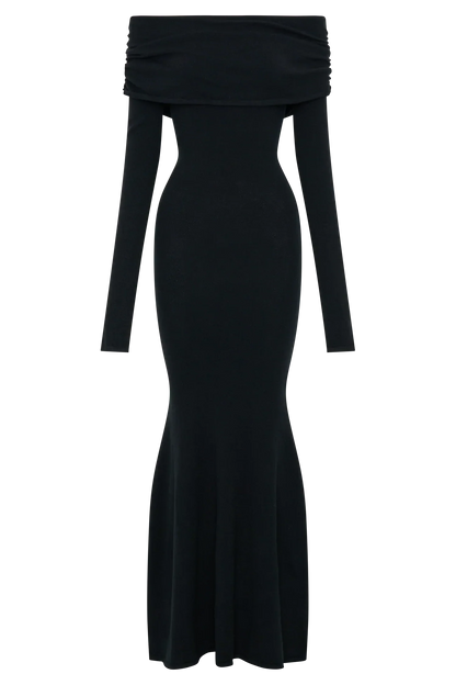 Georgiana Off Shoulder Knit Midi Dress - Black