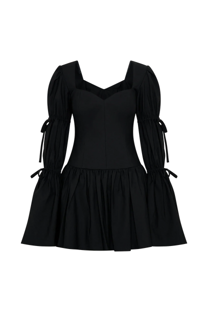 Raine Long Sleeve Cotton Mini Dress - Black