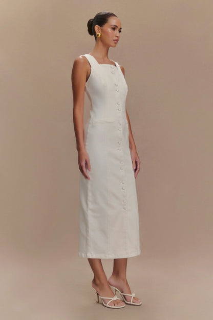Reyna Denim Midi Dress - White