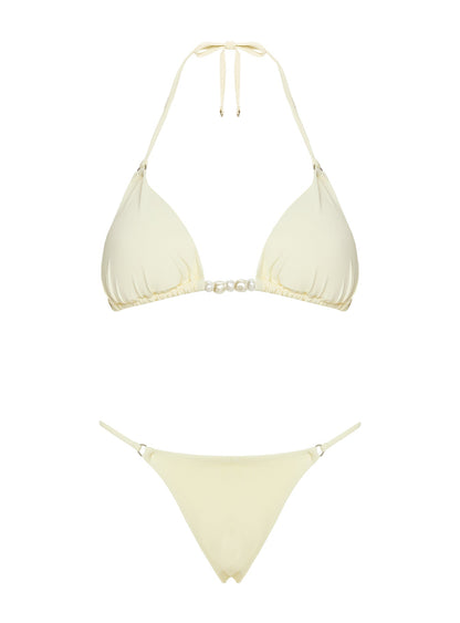 Adrah Beaded Triangle Bikini Top Yellow