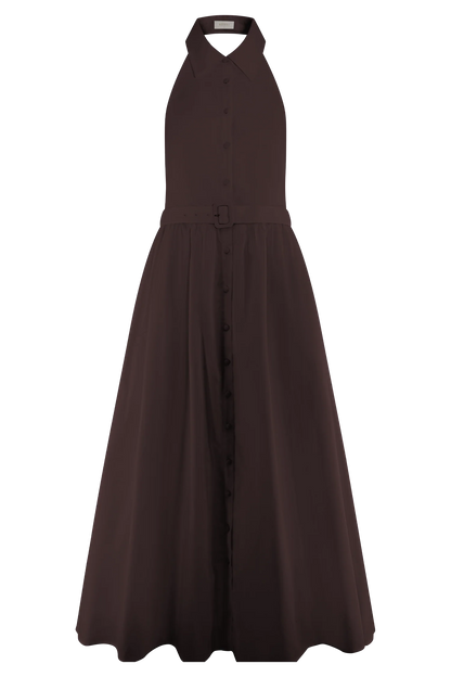 Cindy Collared Midi Dress - Chocolate