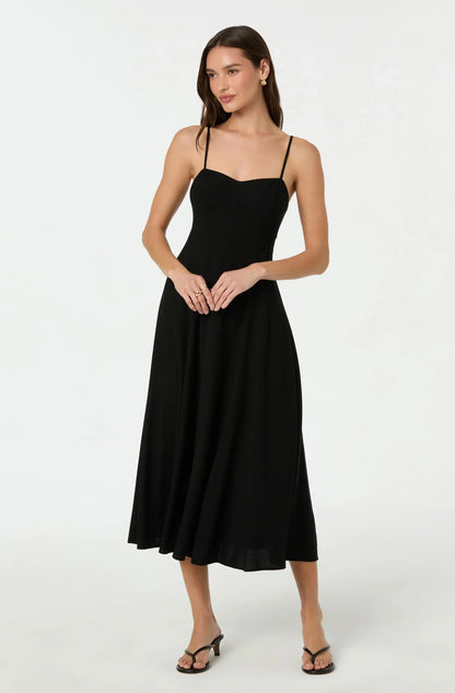 Linen-Blend A-Line Midi Dress