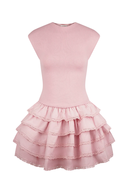 Maeve Ruffle Knit Mini Dress - Dusty Pink