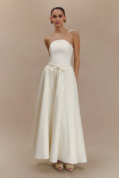 Penny Strapless Contrast Midi Dress - Ivory & Burgundy