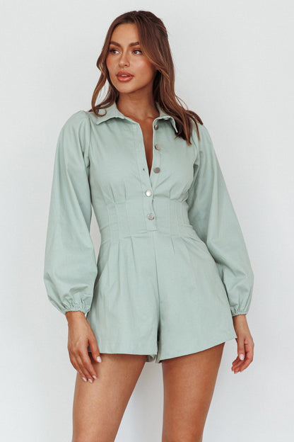 Zurich Pleated Waist Romper Sage