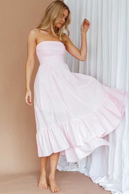 Sunday Mornings Ruched Bust Midi Dress Pink