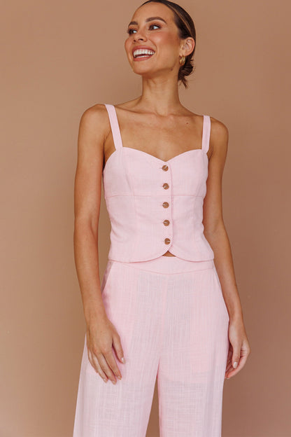 Play It Cool Button Up Top Pink