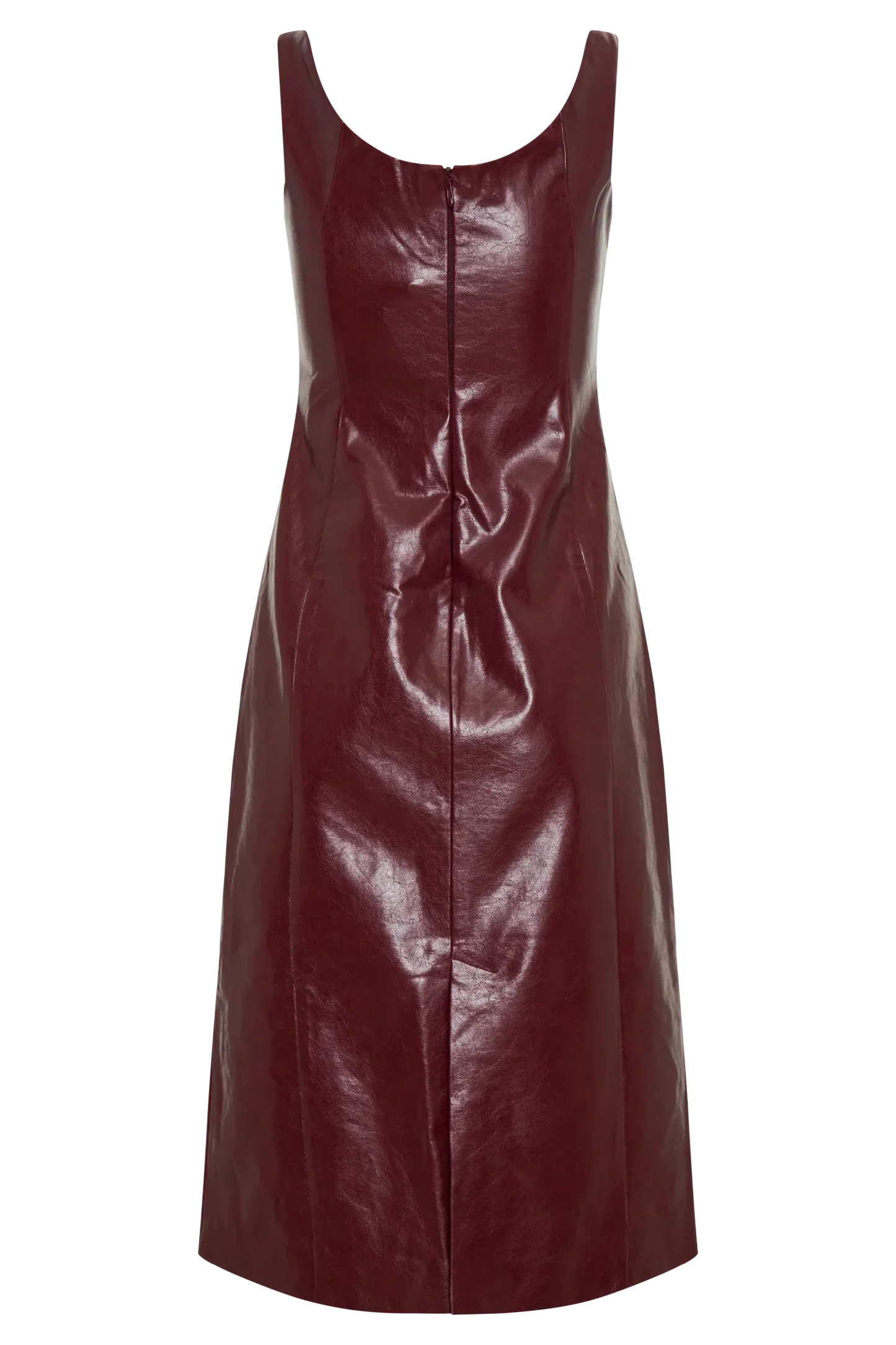 Sonia Faux Leather Midi Dress - Cherry Red
