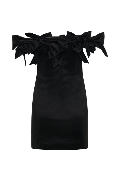 Rose Strapless Bow Mini Dress - Black