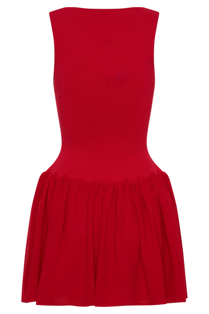 Ashleigh Knit And Chiffon Mini Dress - Red