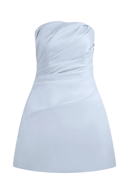 Leslie Gathered Taffeta Mini Dress - Frosted Blue